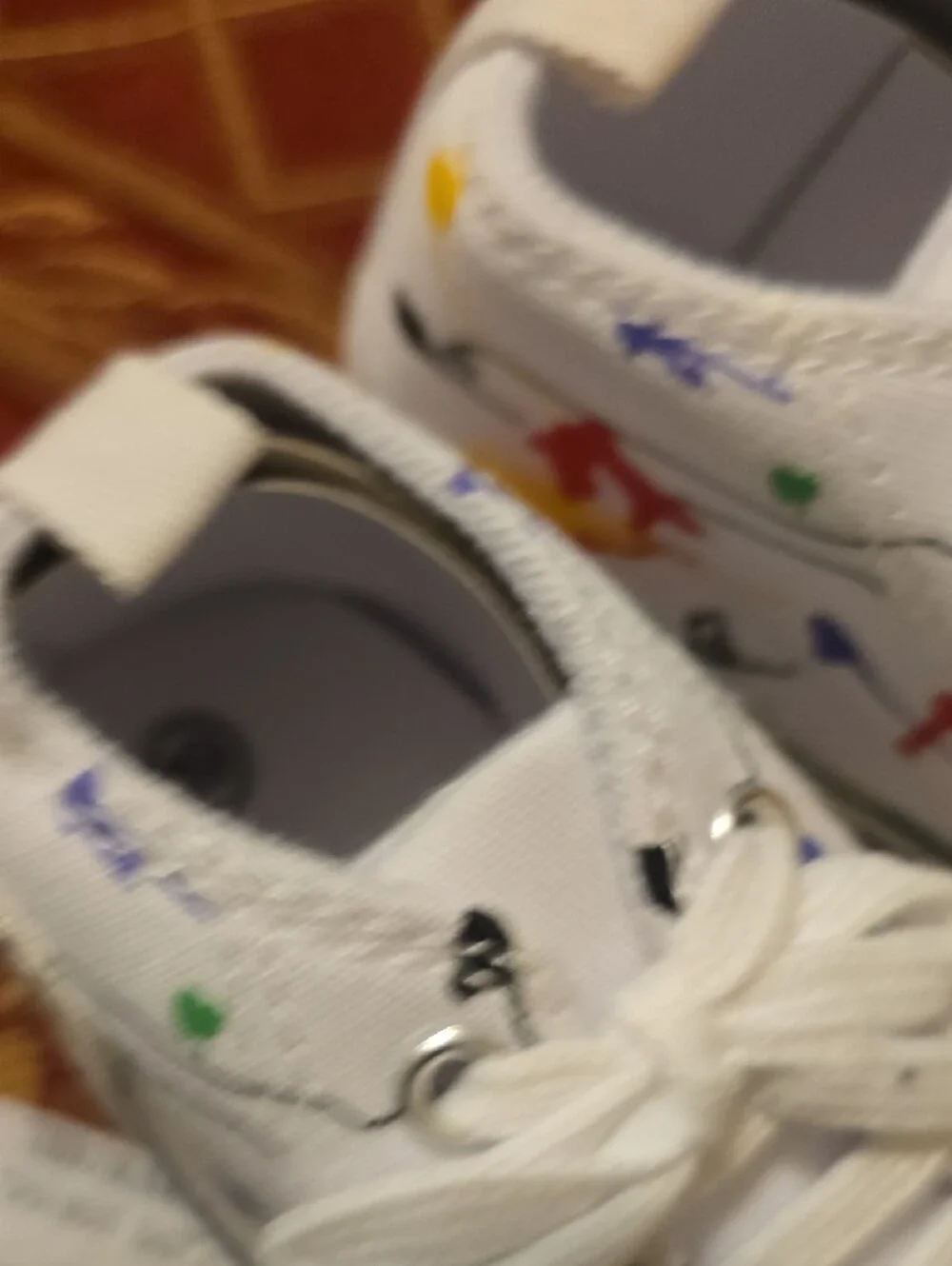 Baby White Canvas Sneakers with Multicolor Accents (Size 19]